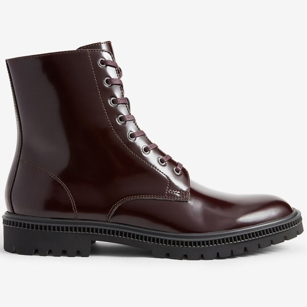 *New* Express Combat Burgundy Leather Boots 💜